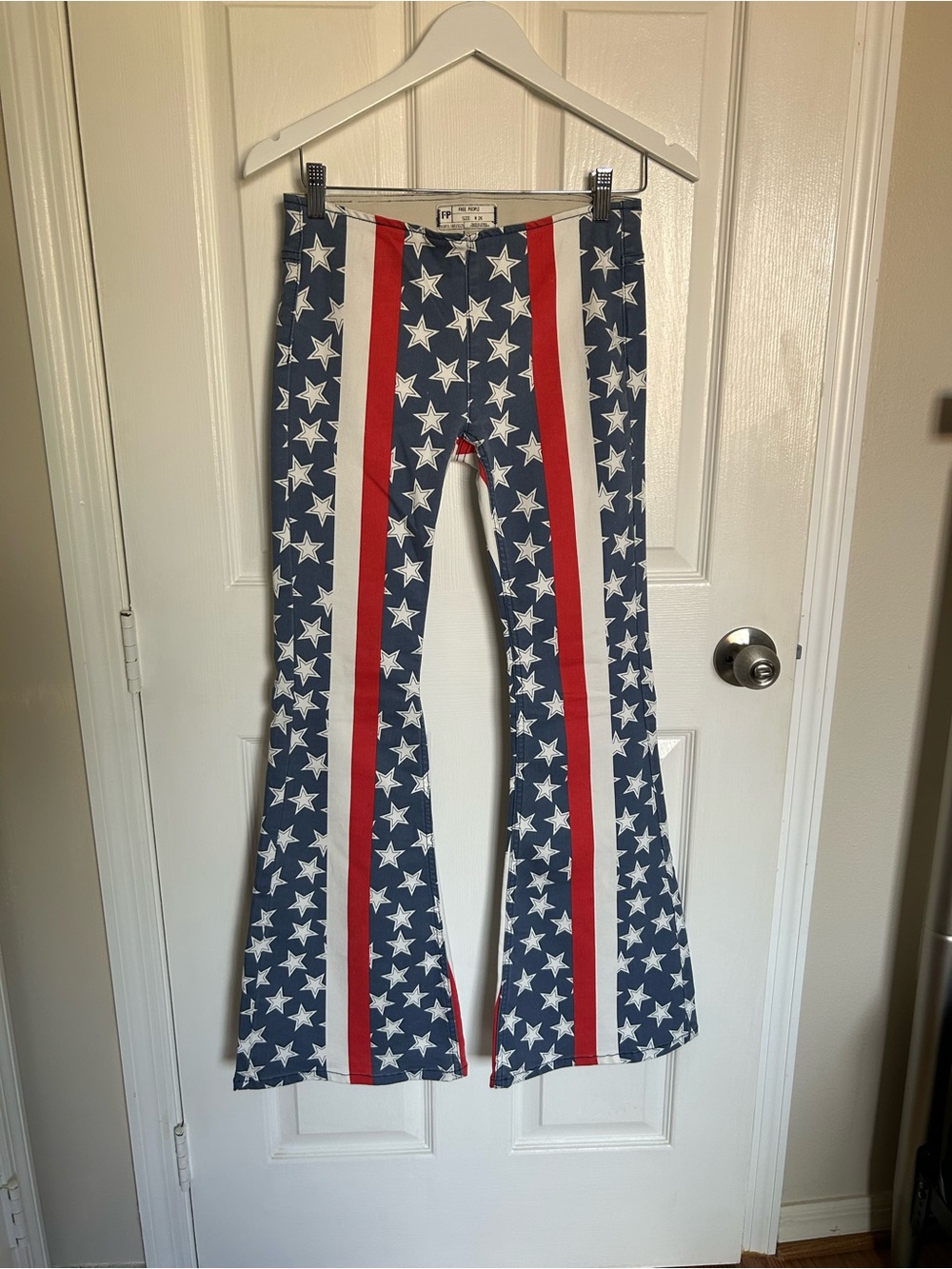Free People Navy Star Flare Leggings with Red Stripes